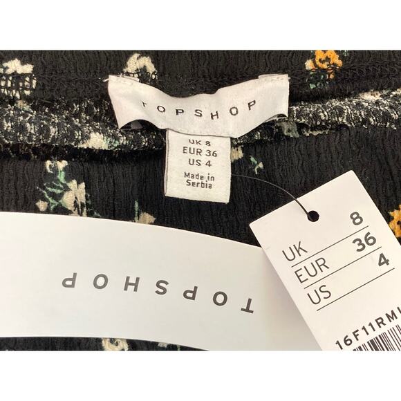 Topshop Boho Preppy Slim Fit Flare Leg Pants Sz 4 US in Black Ditzy Floral NWT - Picture 5 of 7